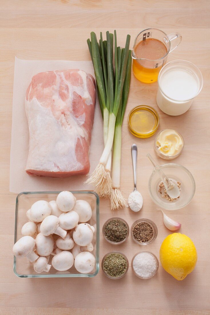Ingredients for roast pork with a herb crust