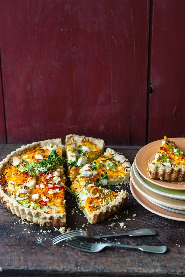 Hokkaido and lupin quiche with goat's cheese
