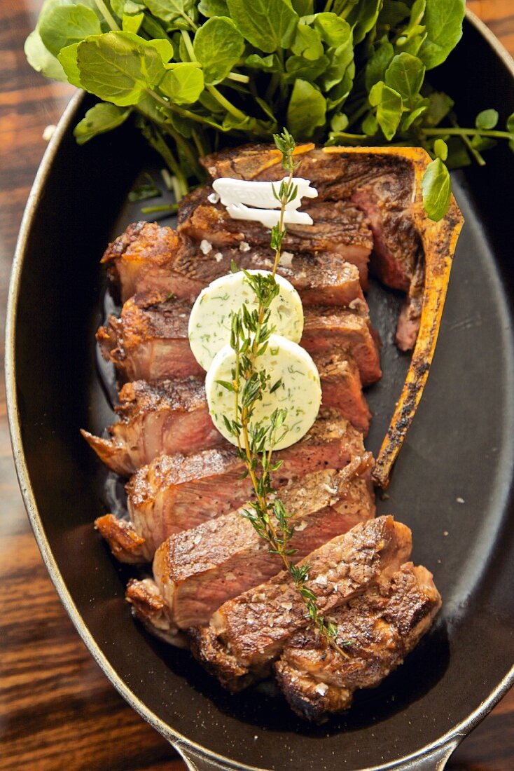 Beef steaks with herb butter and thyme