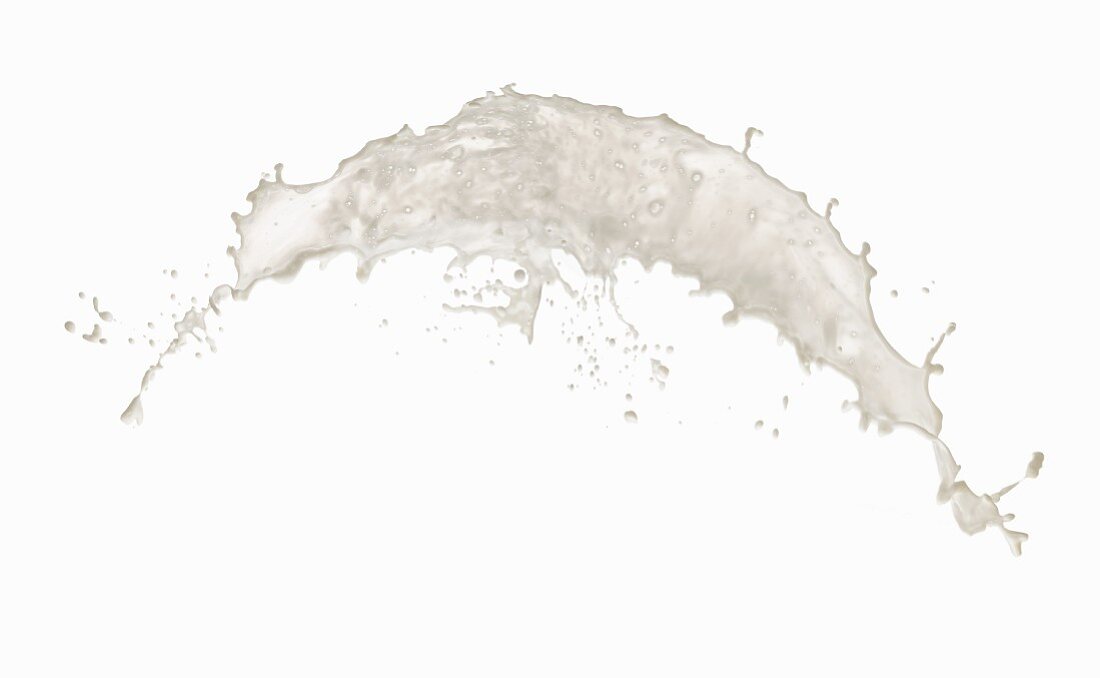 A splash of milk against a white background