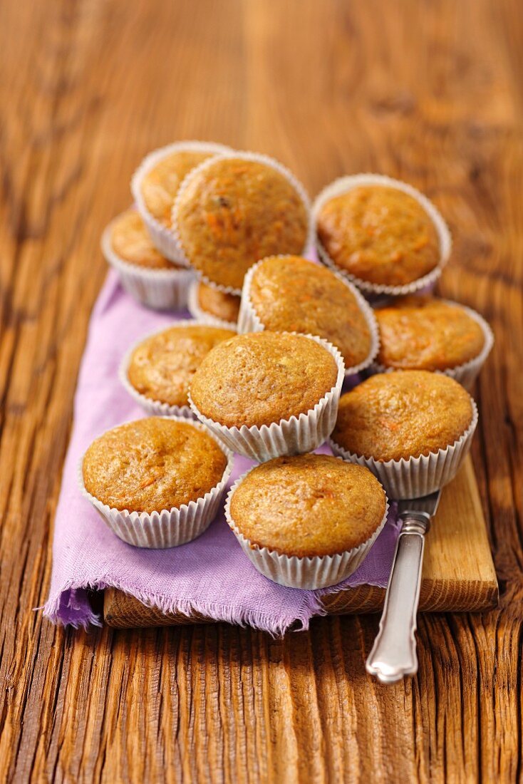 Carrot muffins on a kitchen table