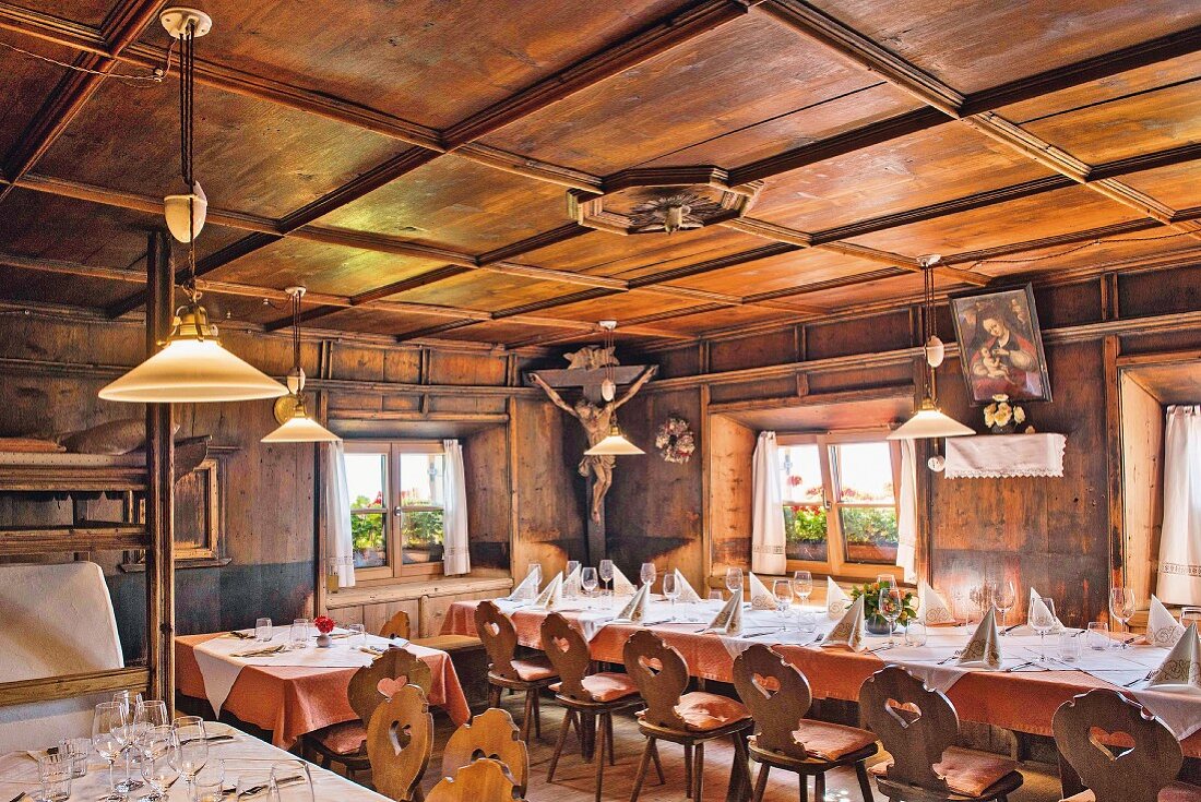 The dining room at Patscheider Hof in Bolzano, South Tyrol, Italy