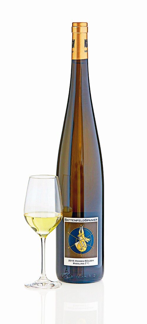 A magnum bottle of Riesling from the Battenfeld-Spanier vineyard in the Rhine-Hesse region of Rhineland-Palatinate, Germany