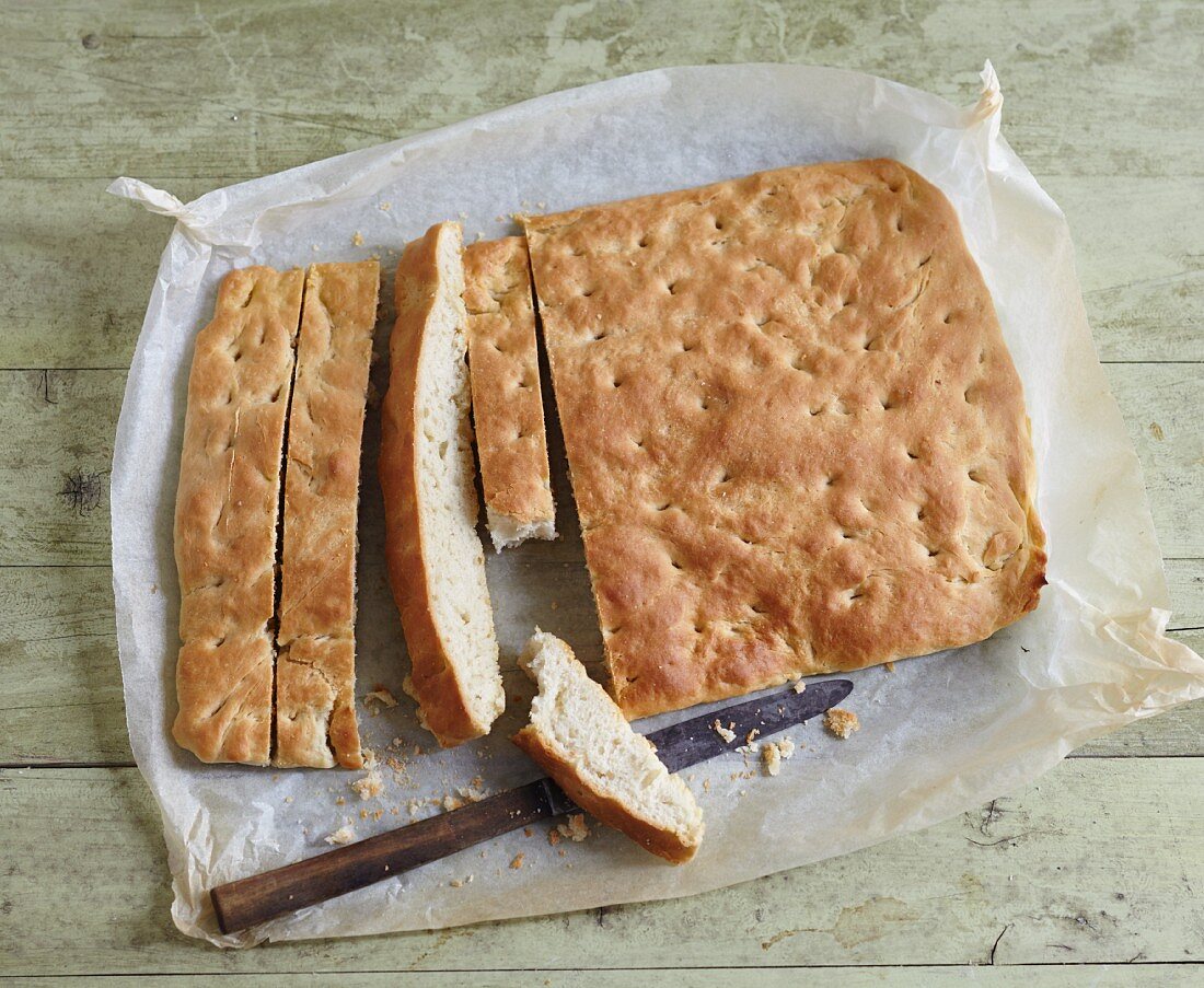 Focaccia, angeschnitten