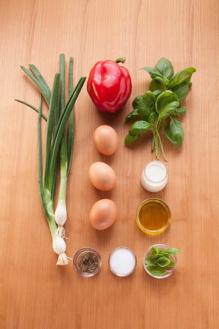Ingredients for vegetarian frittata with red pepper