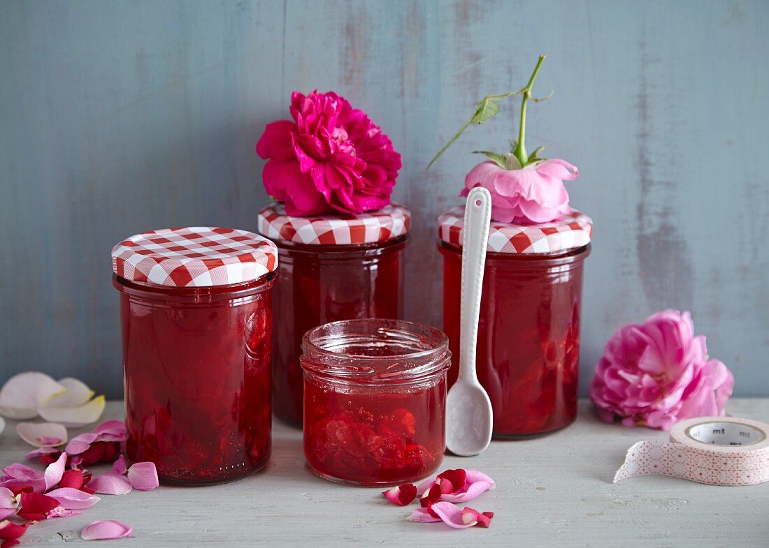 Strawberry and rose jelly with rosewater