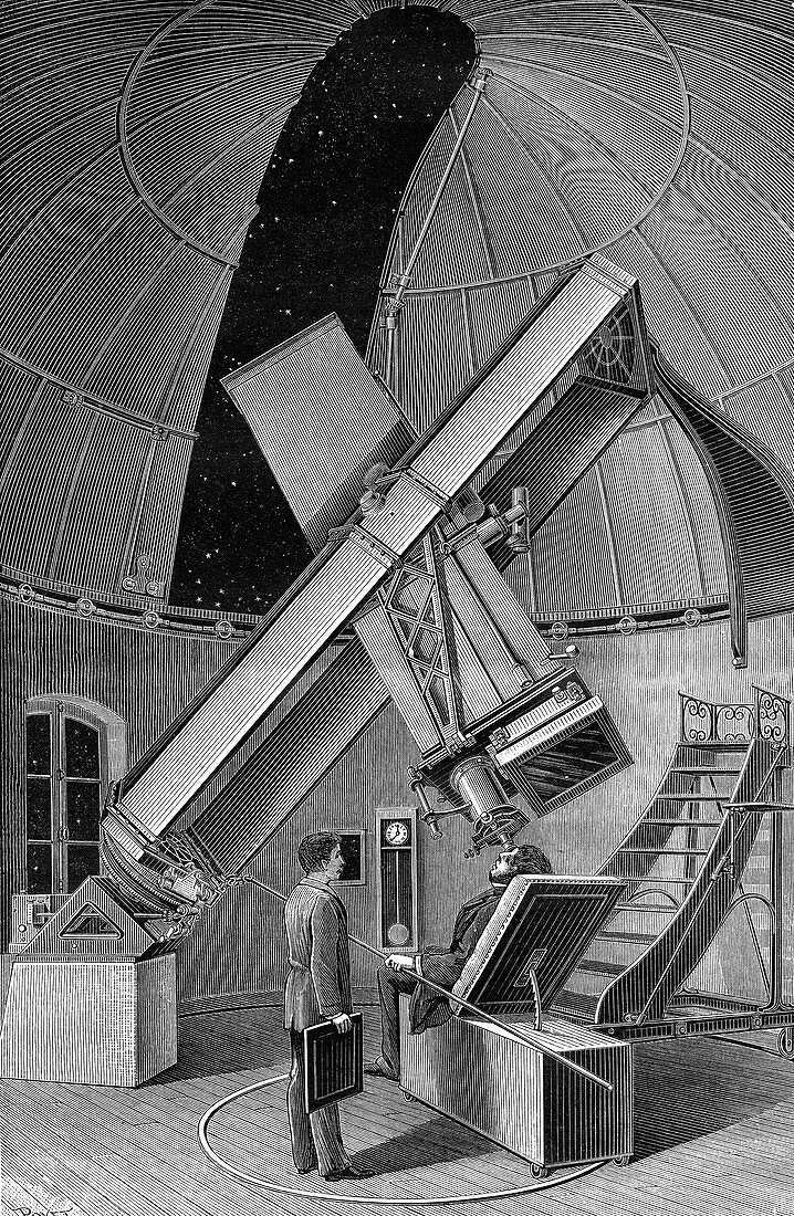 19th Century parallactic telescope, illustration