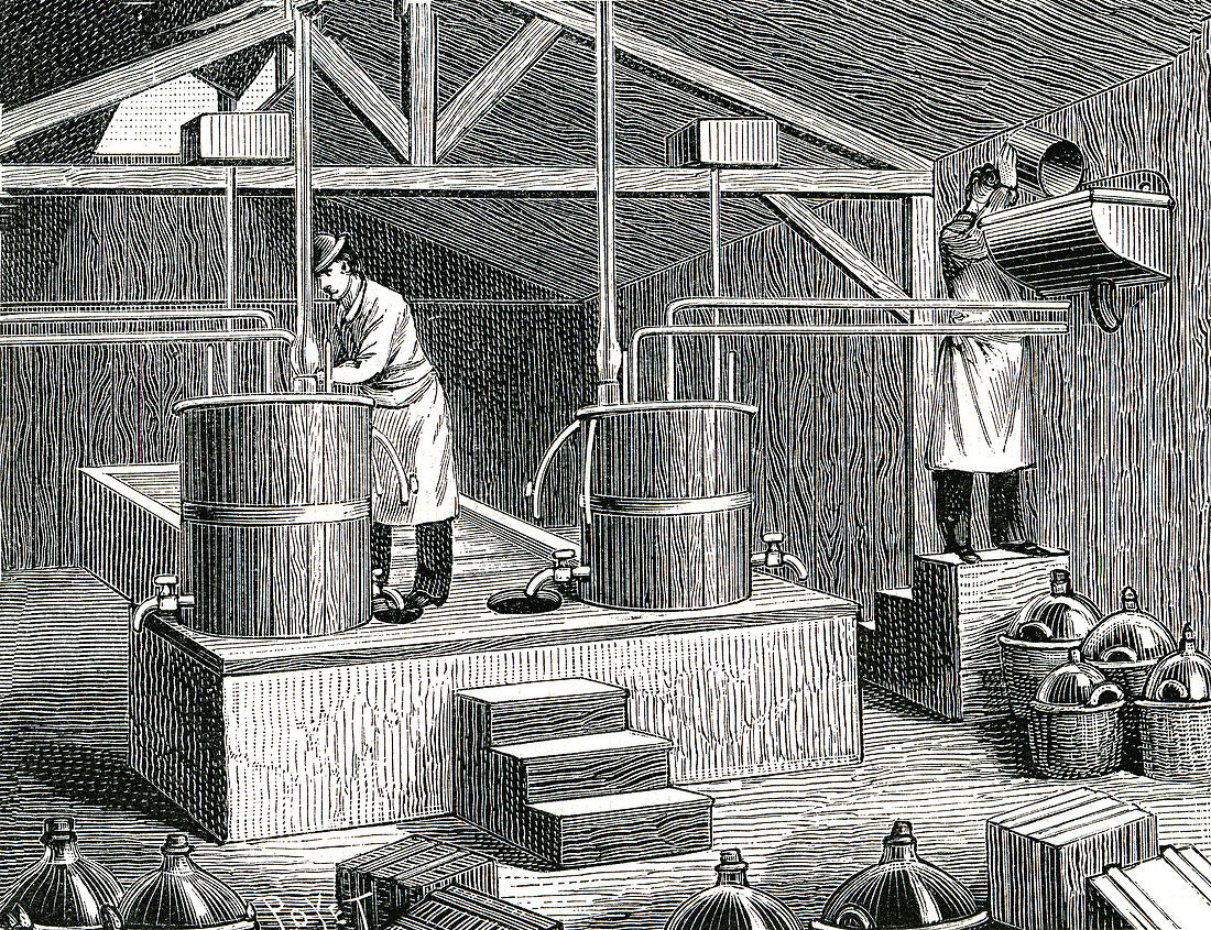 19th Century nitroglycerine laboratory, illustration