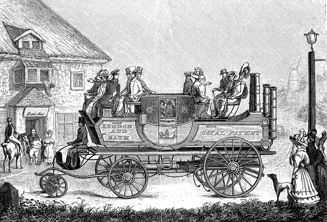 19th Century steam car, UK, illustration