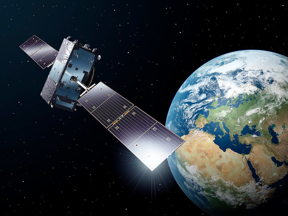 Galileo satellite in orbit, illustration