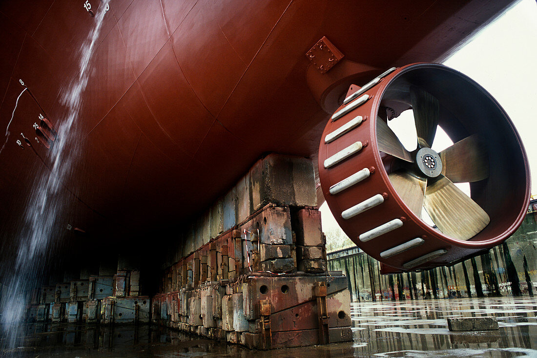 Propeller of a ship in a dry dock