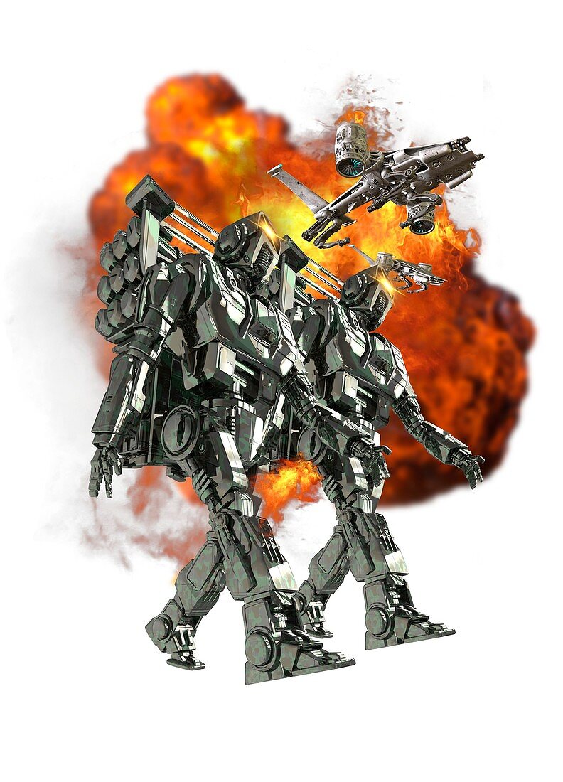 Robotic soldiers with ball of fire