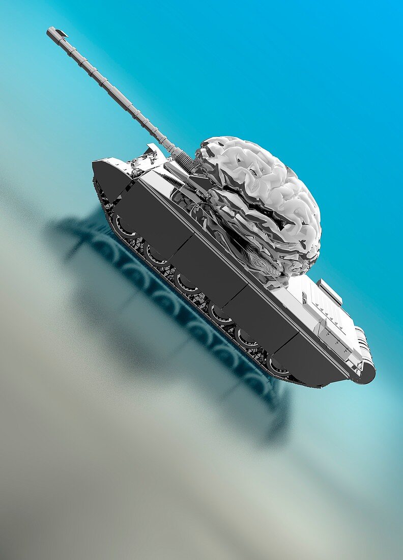 Human brain on army tank