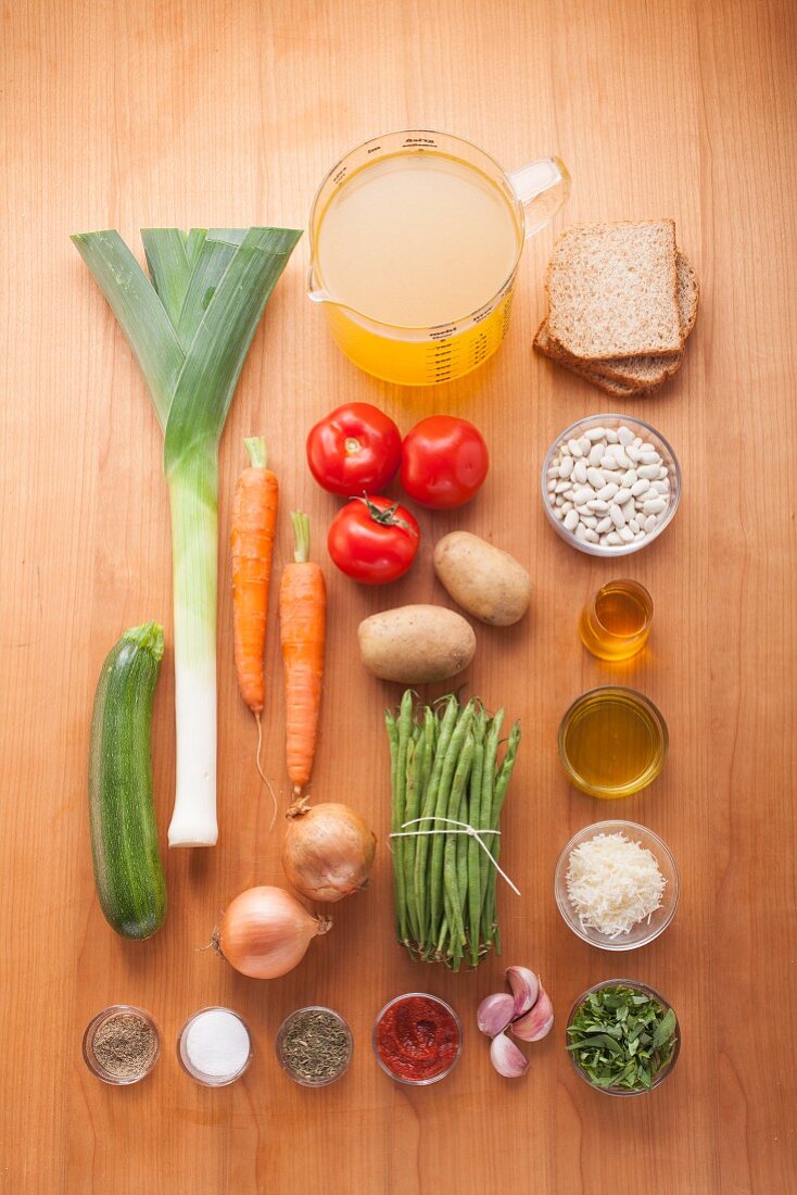 Ingredients for 'soupe au pistou', a minestrone-like soup from France