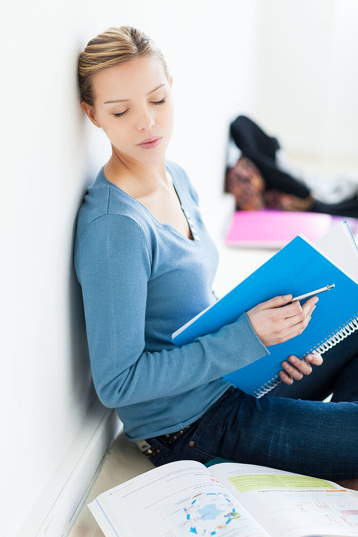 Young girl revising exams