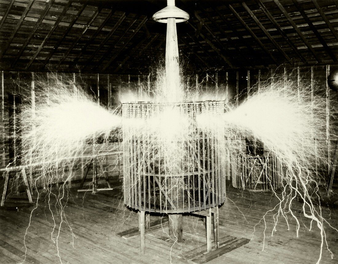 Tesla coil experiment, circa 1899