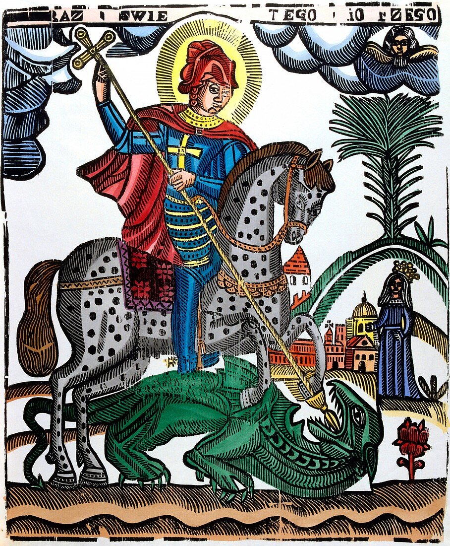 St George killing the dragon, illustration