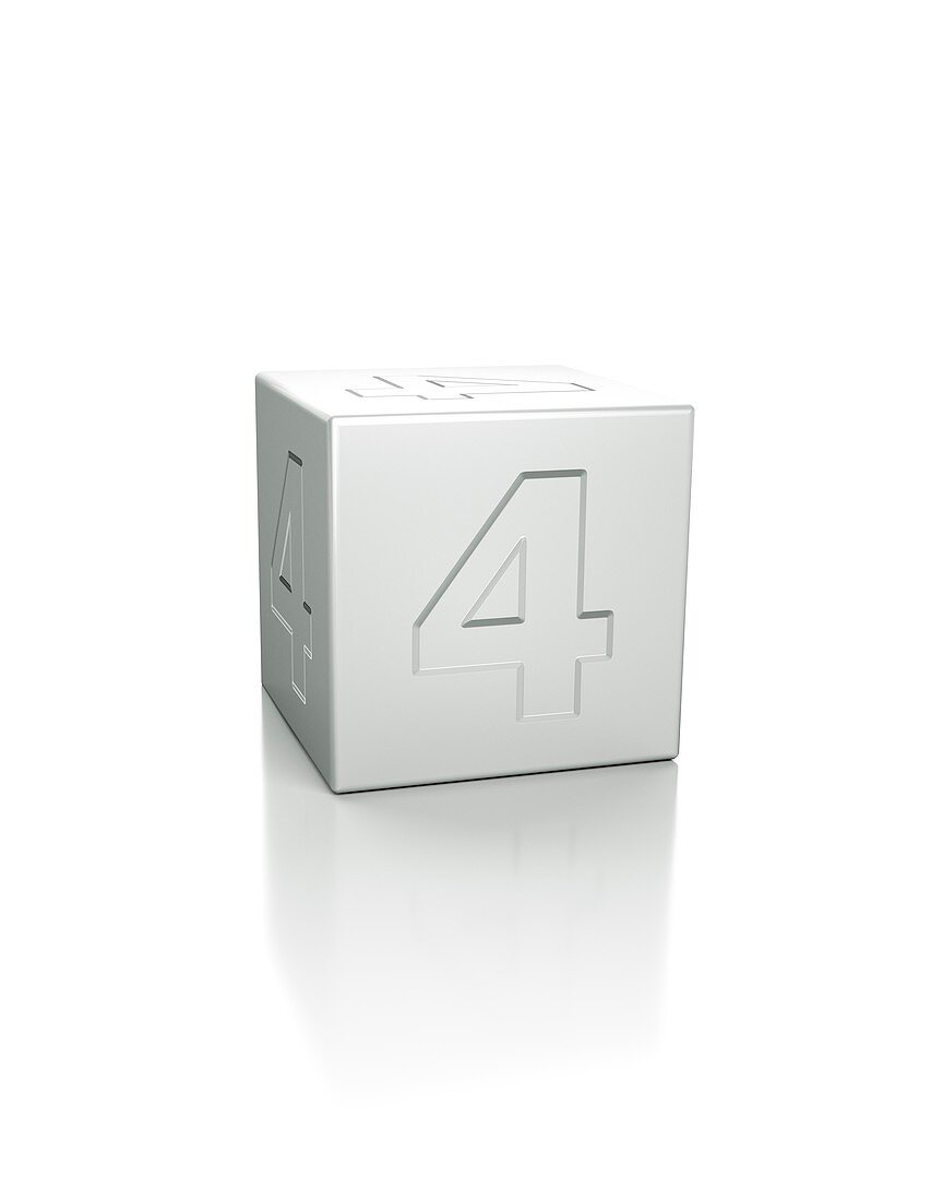 Cube with the number 4 embossed.
