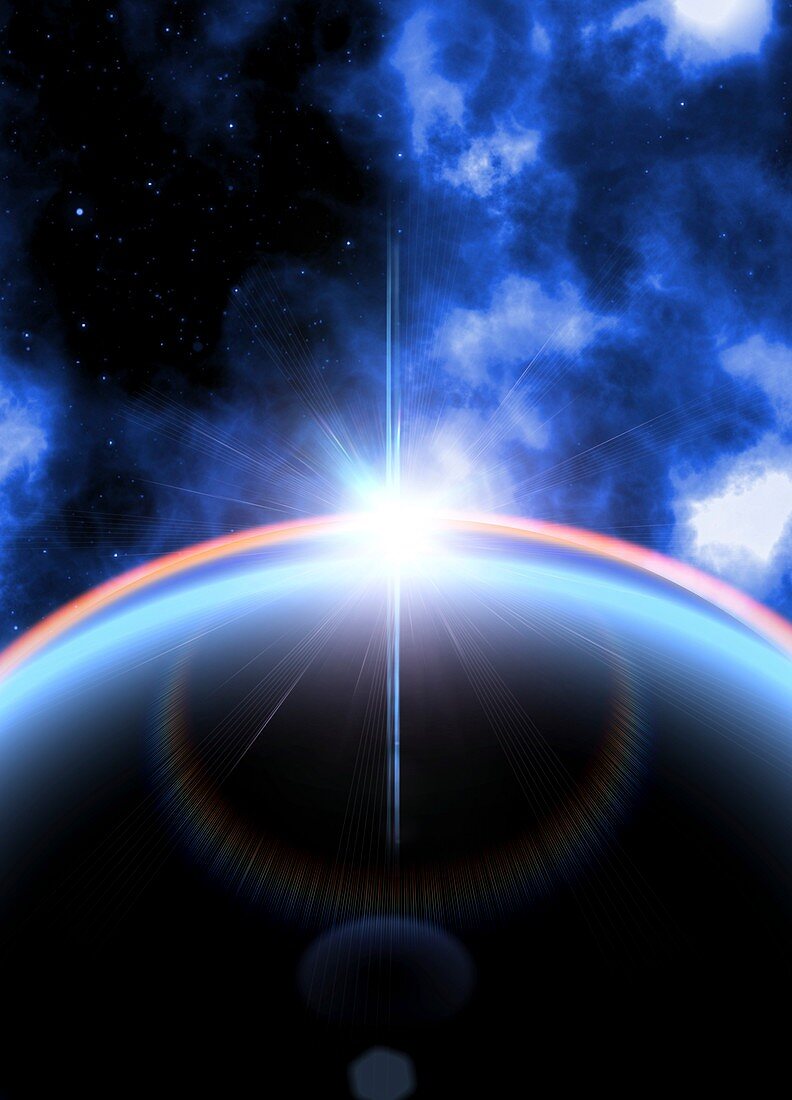 Lens flare on curve of planet