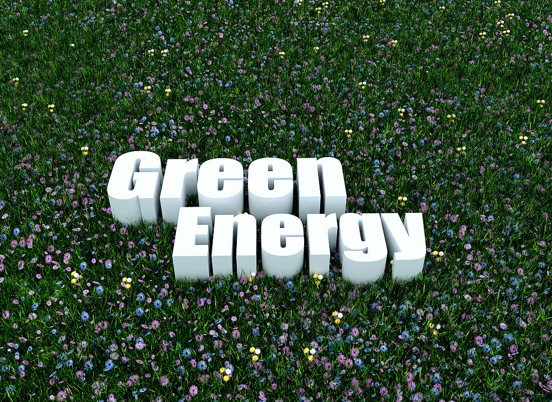 Green energy written in grass