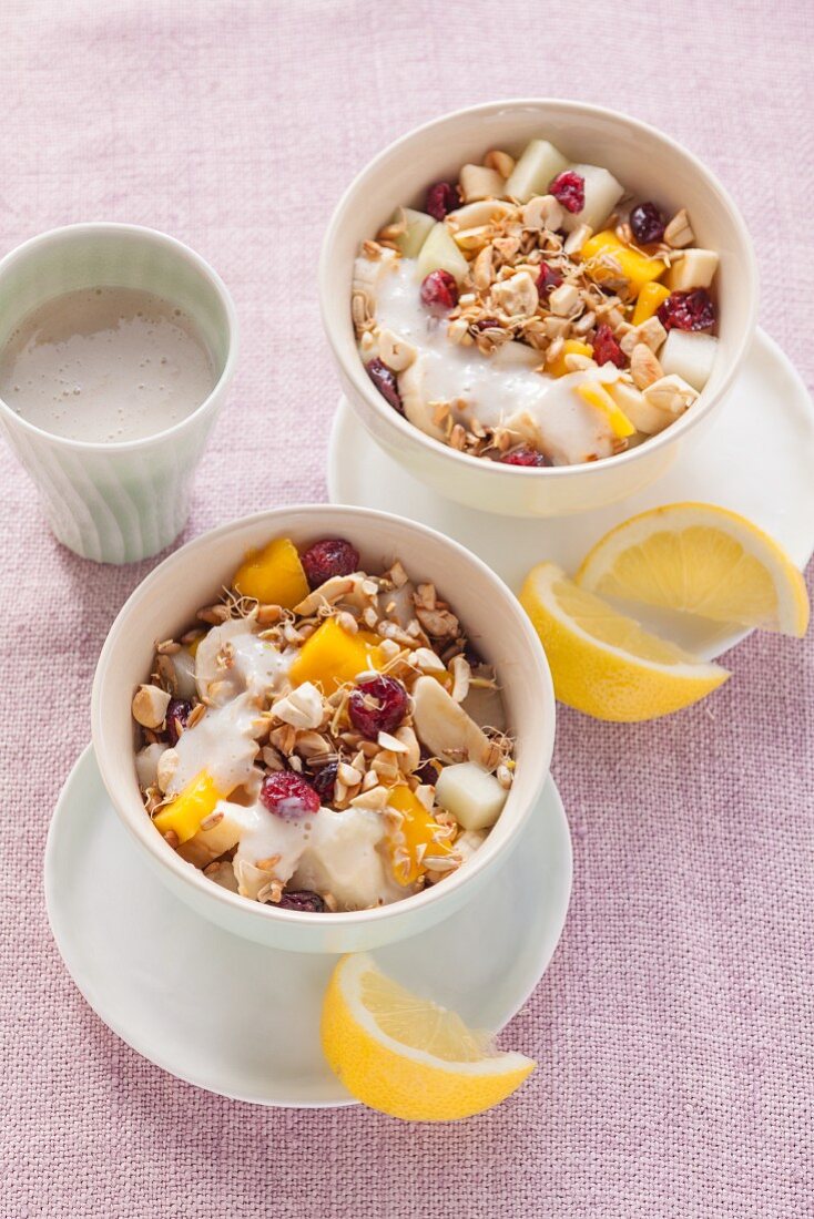 Ingredients for muesli with grain and fruit