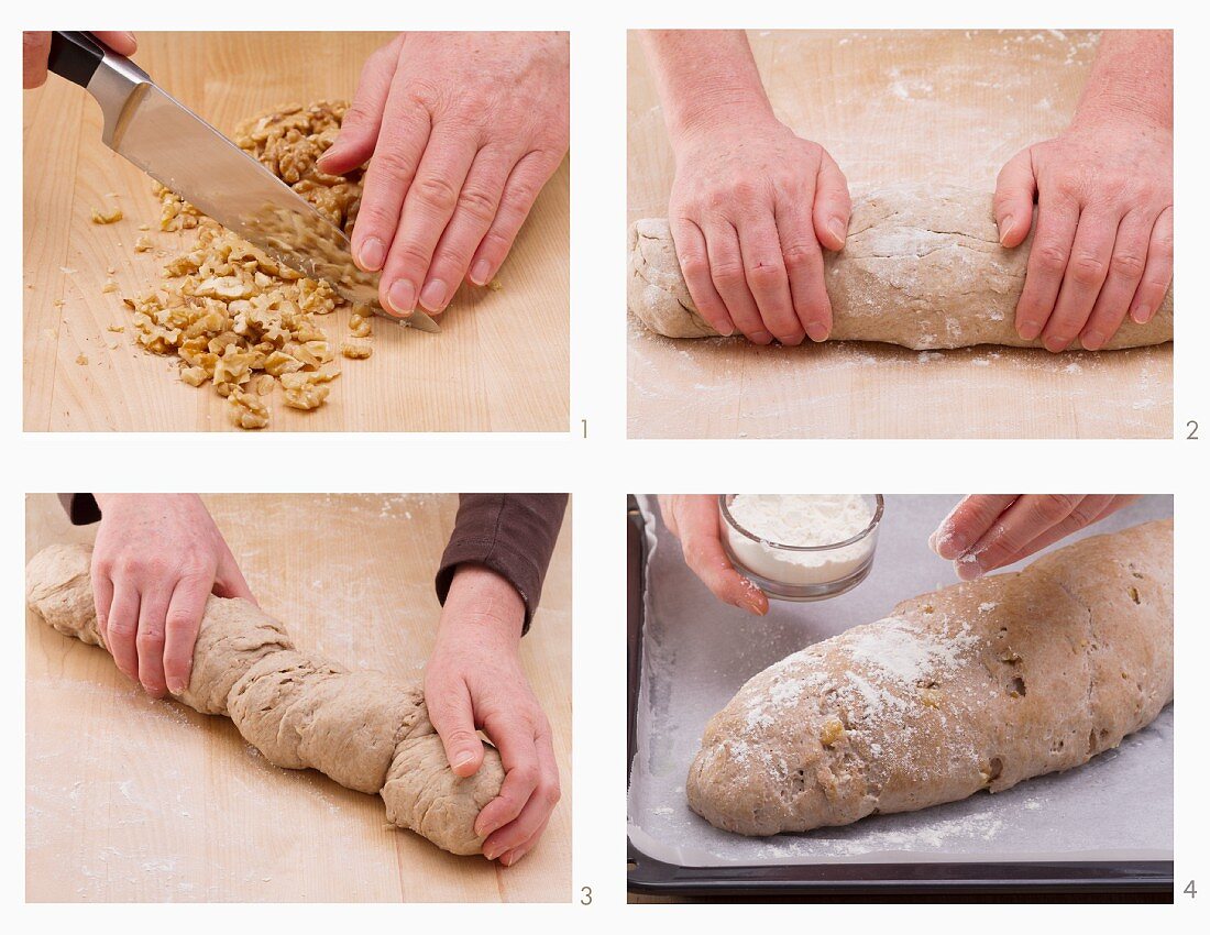 Dinkel-Roggen-Stangenbrot mit Walnüssen herstellen