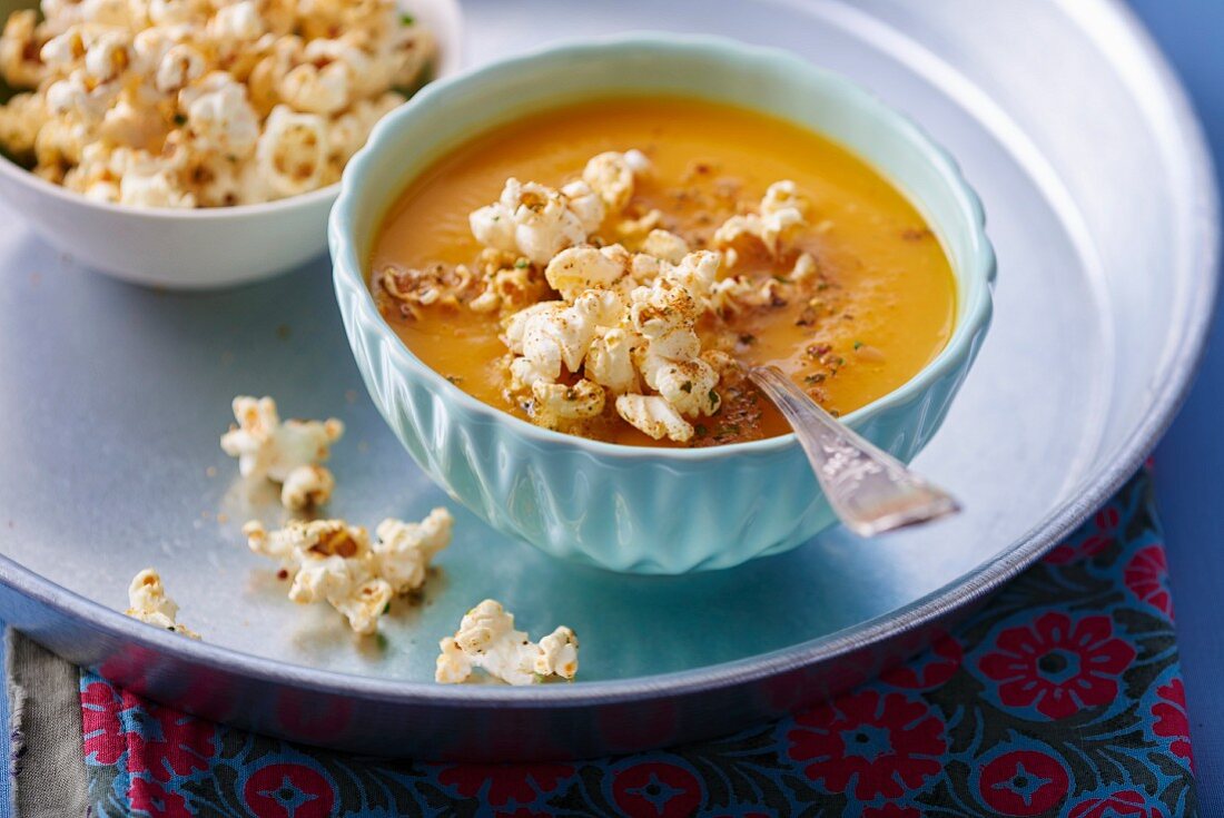 Butternut squash soup with popcorn