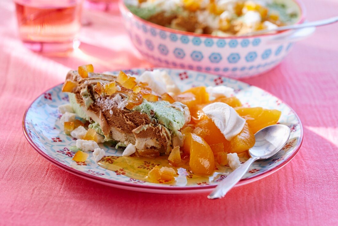 Ice cream terrine with glazed apricots