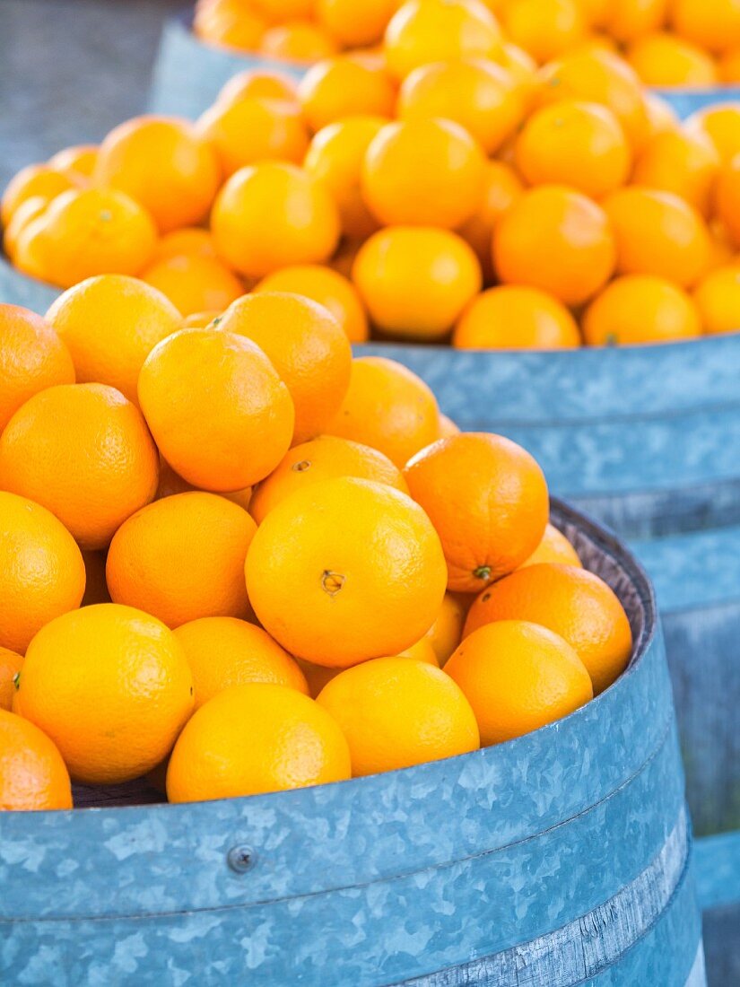 Portugiesische Orangen in Fässern