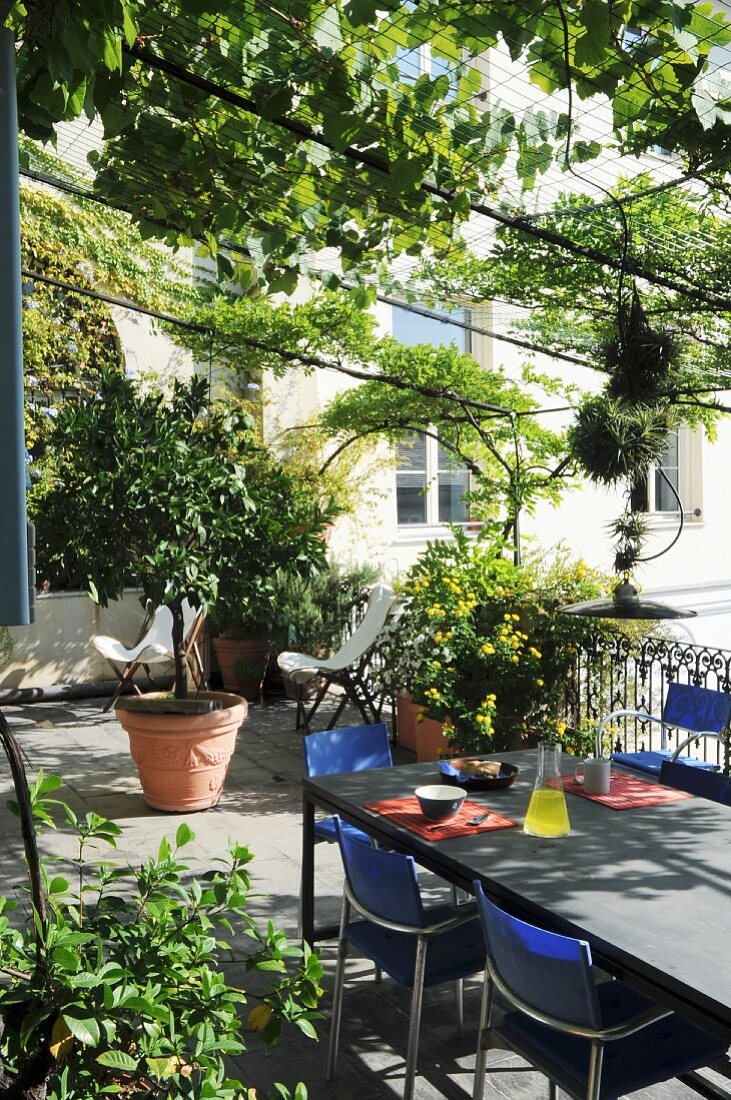 Lauschiger, begrünter Terrassenplatz mit Gartentisch