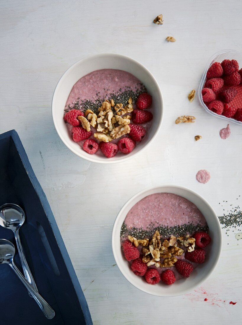 Raspberry and coconut smoothie bowls