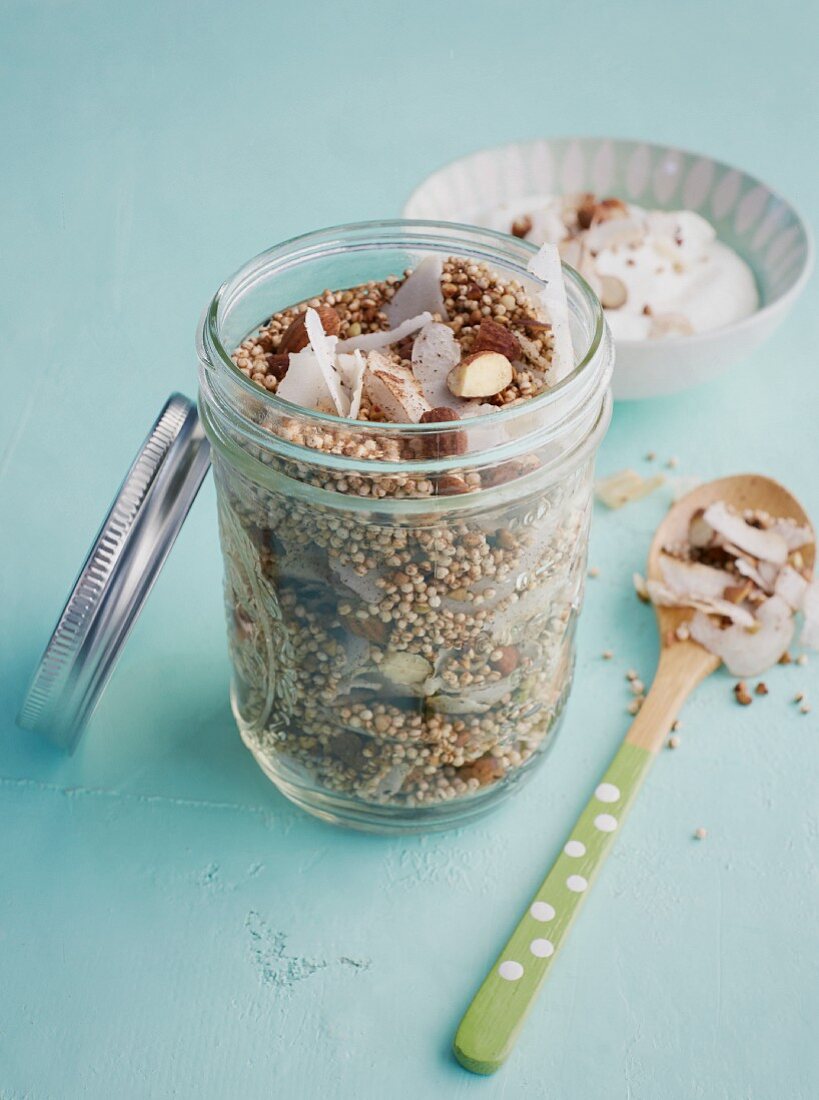 Coconut and buckwheat granola with puffed quinoa