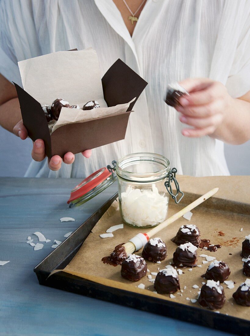 Chocolate and coconut pralines