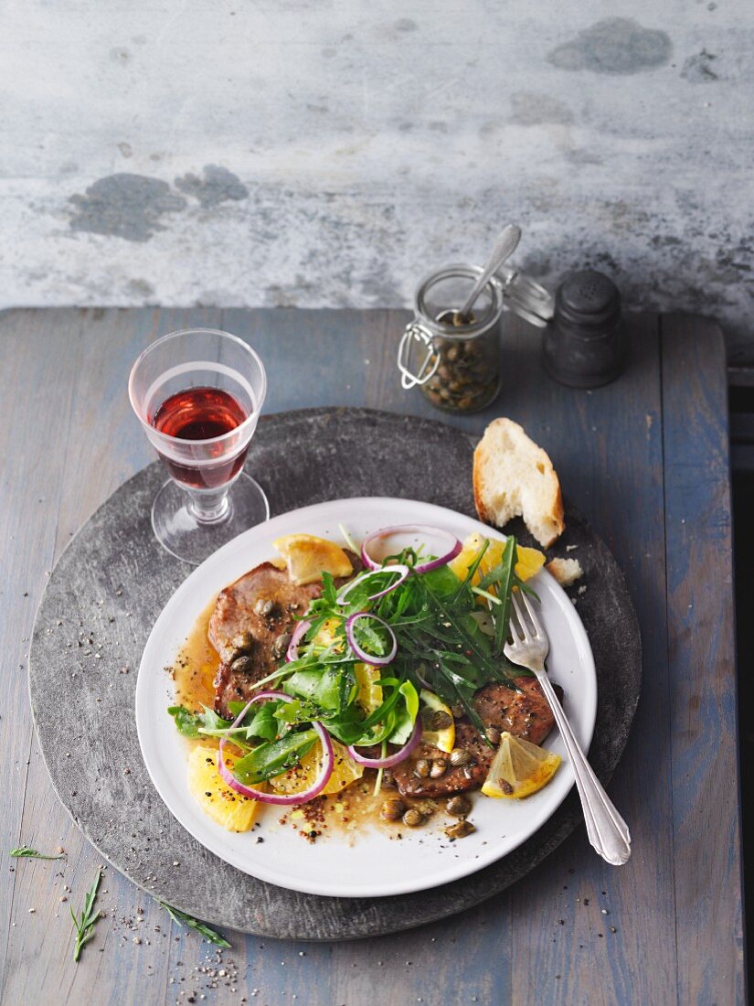 Lemon scaloppine with orange and rocket salad (Sirtfood)