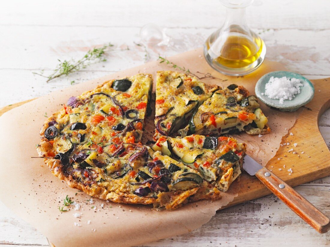 A vegetarian vegetable and olive tortilla (Sirtfood)