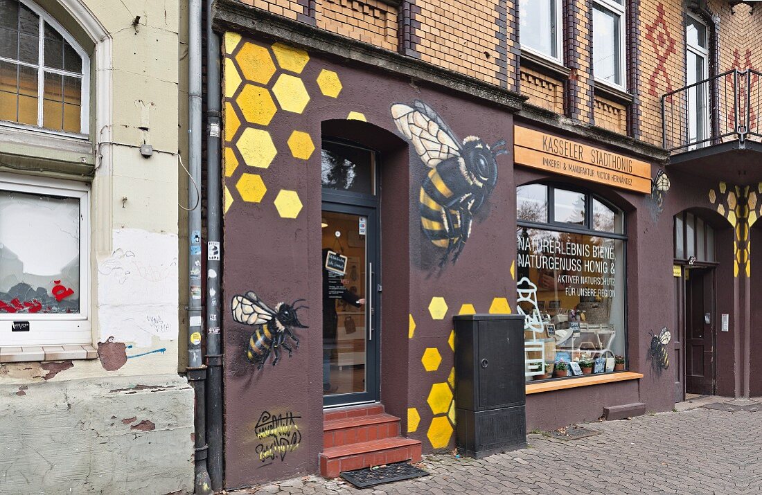 The honey shop of beekeeper Victor Hernández in Kassel, Germany
