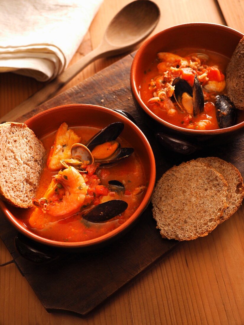 Caciucco alla livornese, tuscan traditional fish soup, Tuscany, Italy