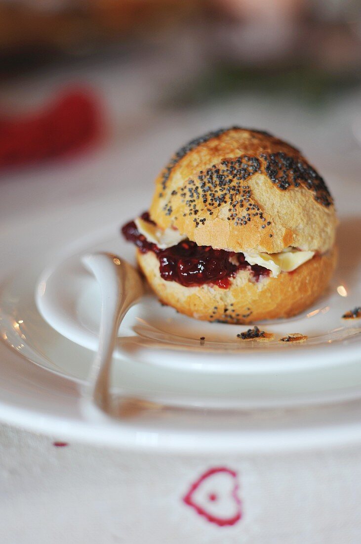 A poppy seed roll with jam