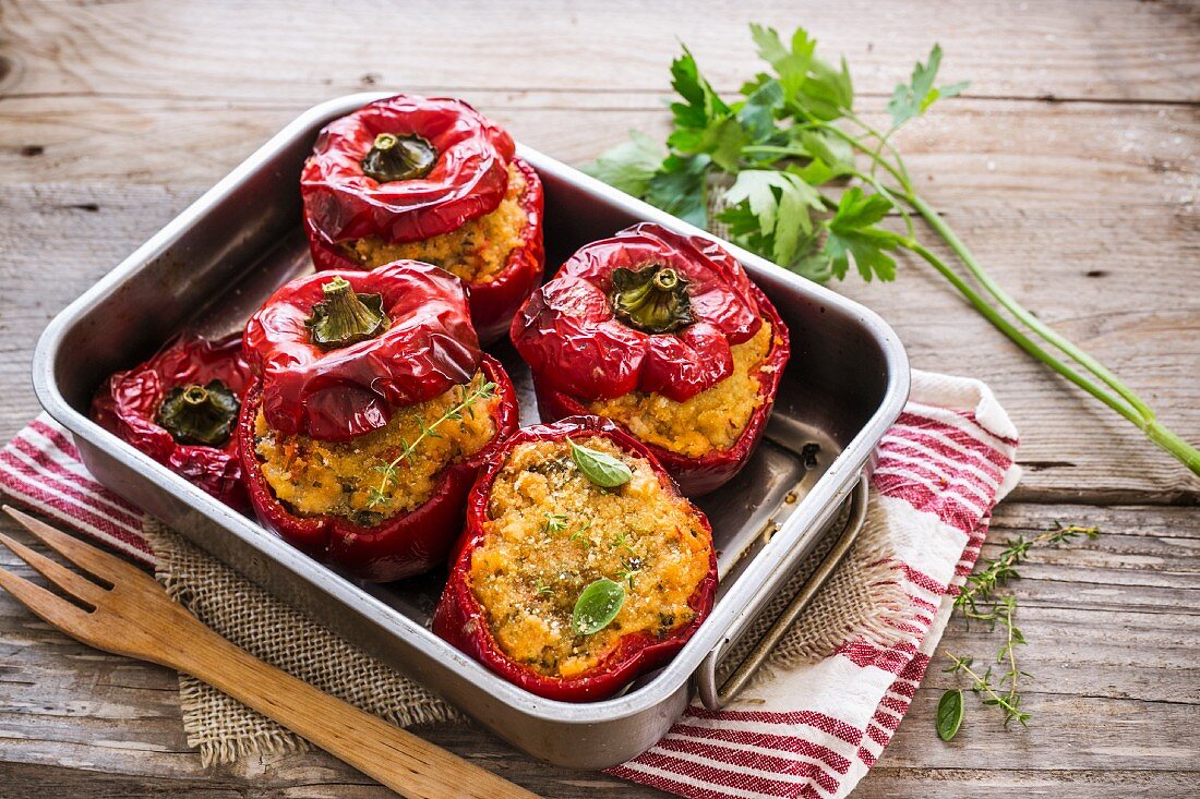 Sicilian peppers stuffed with bread, anchovies and olives