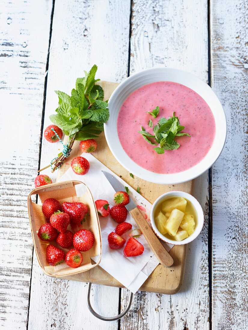 Sweet pineapple and strawberry soup