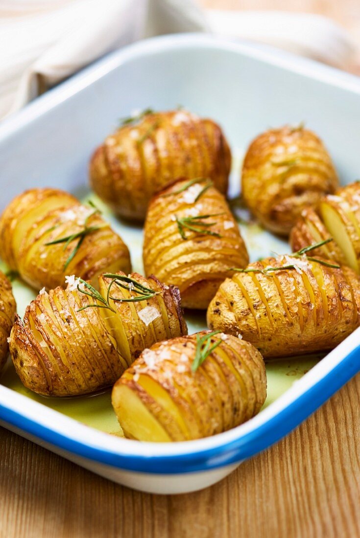 Hasselback potatoes with salt and rosemary