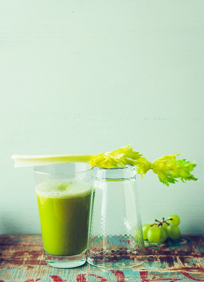 Green celery and grape juice