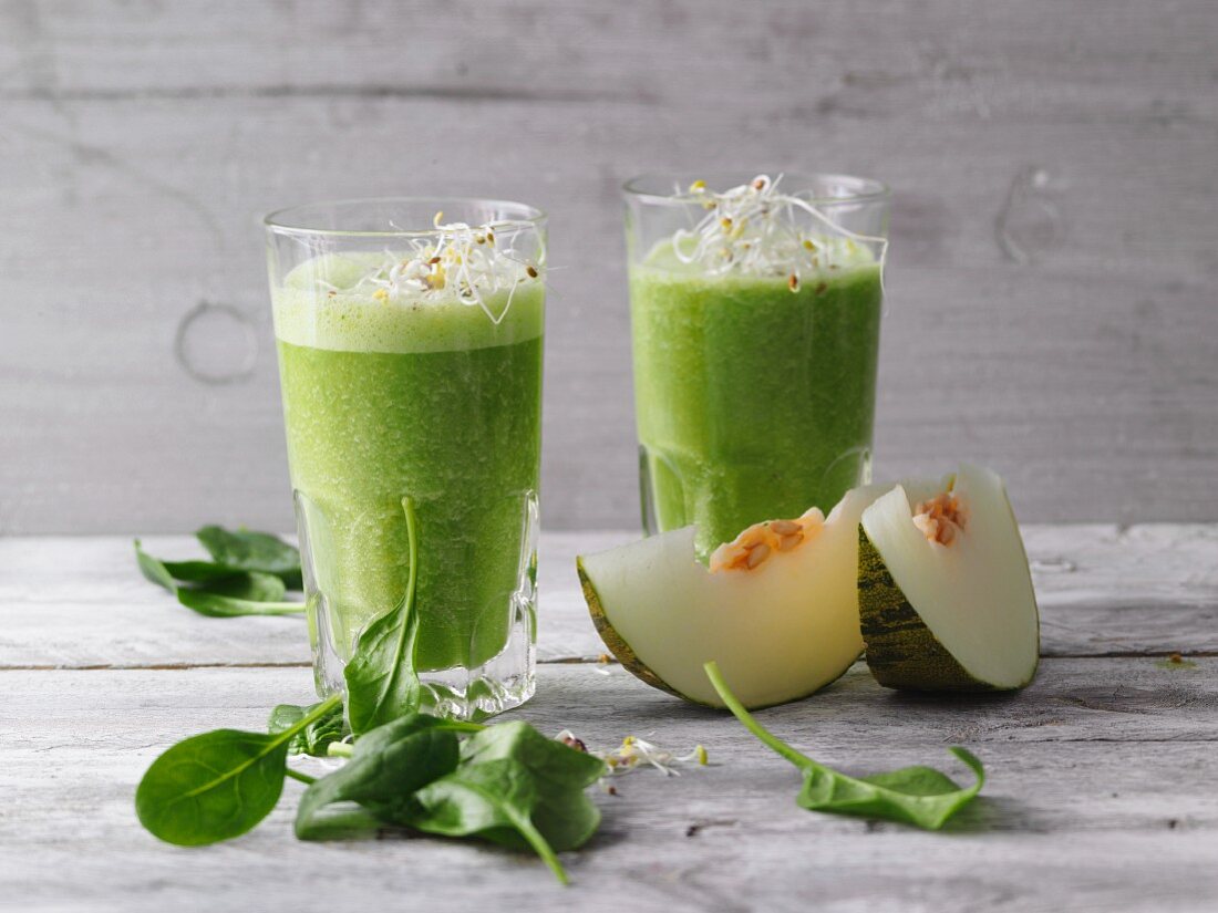 Green protein smoothies with hemp and shoots