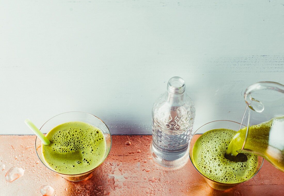 Iced lemon matcha with sparkling water