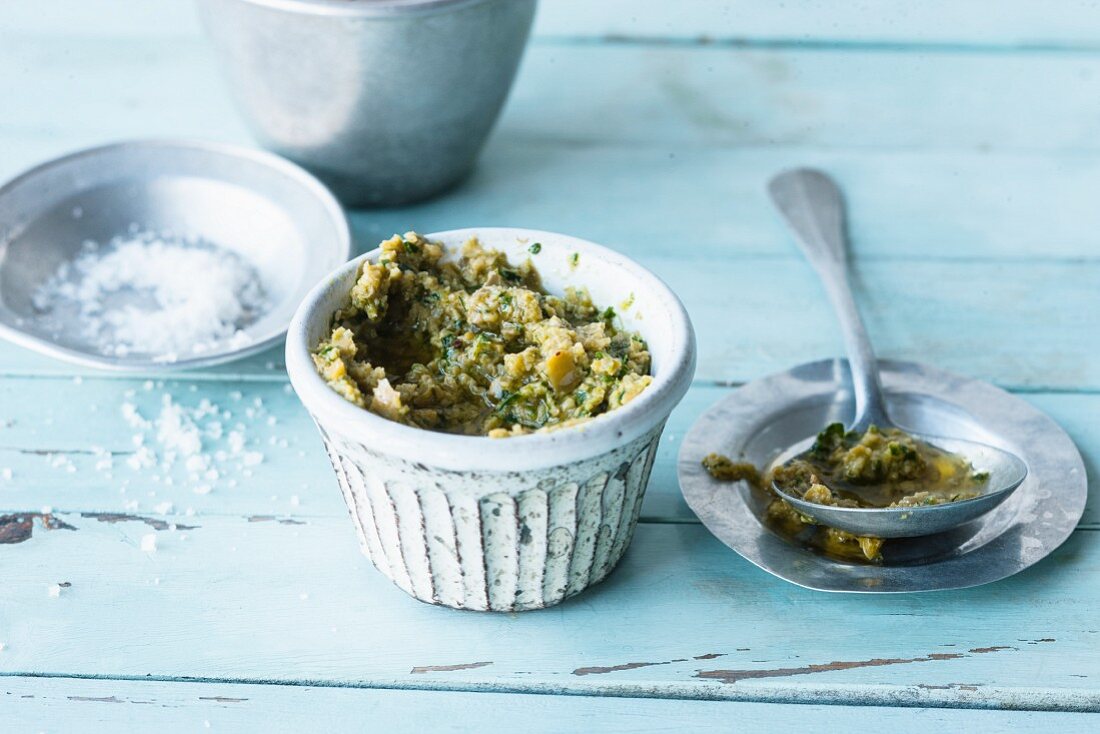 Green olive tapenade with capers