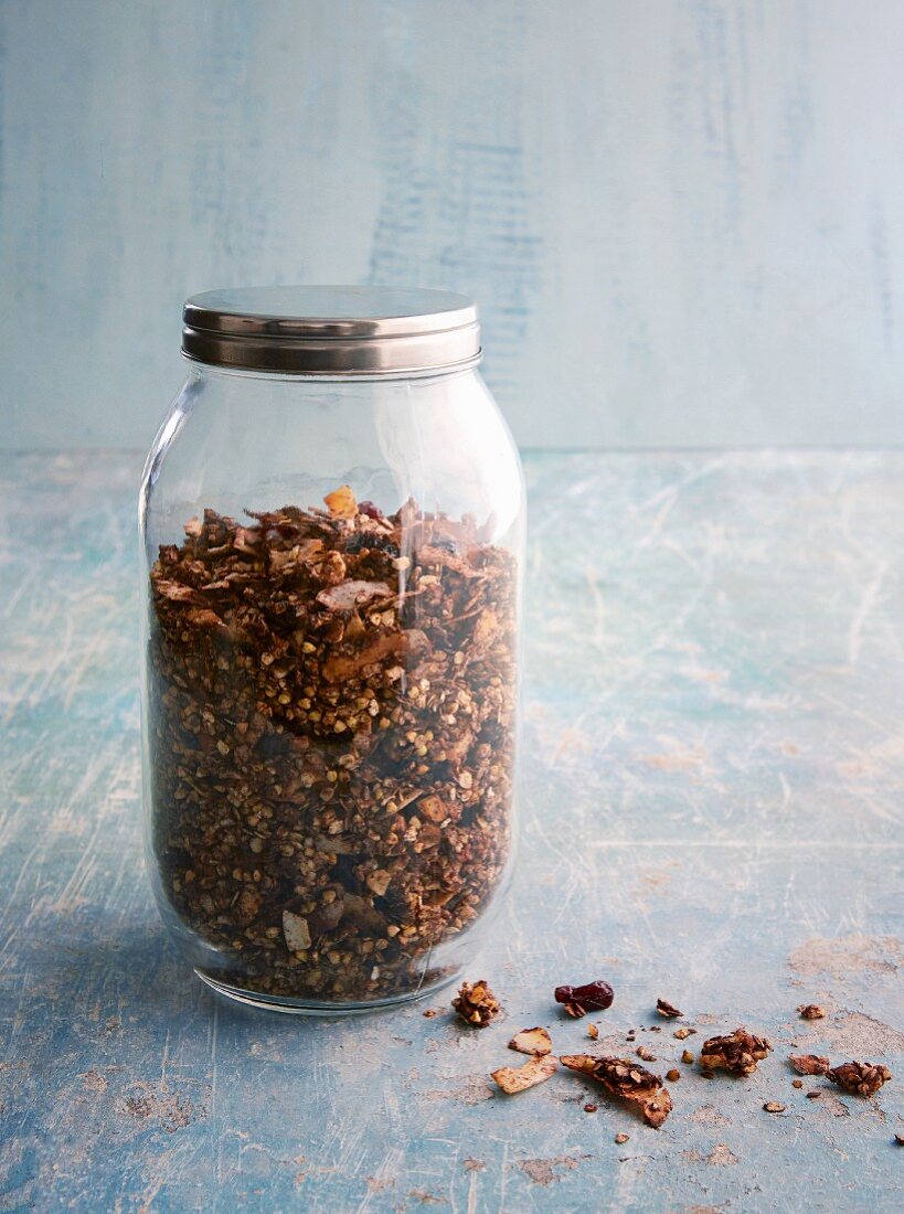 Three-grain chocolate granola with dried cranberries