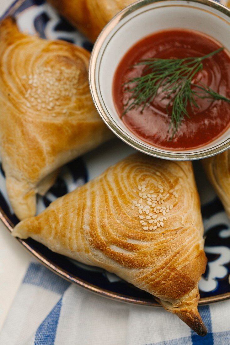 Pasties with a tomato dip
