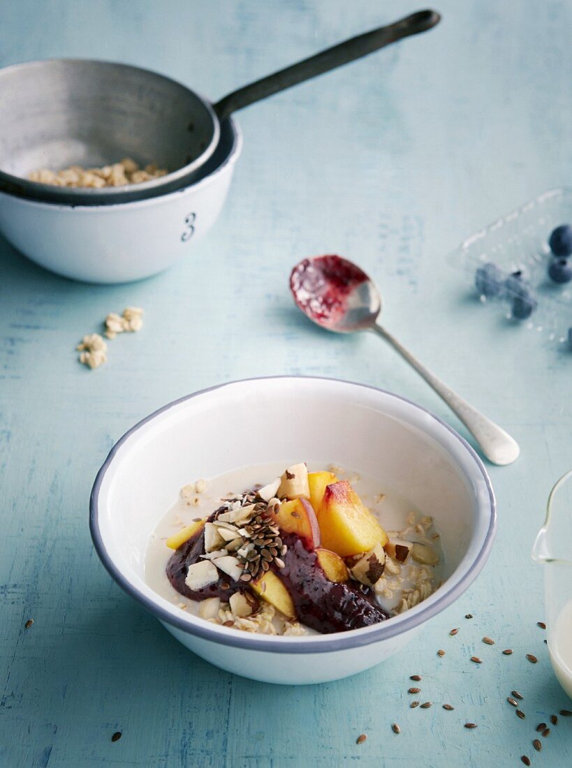 Oats with blueberries, banana and cranberries