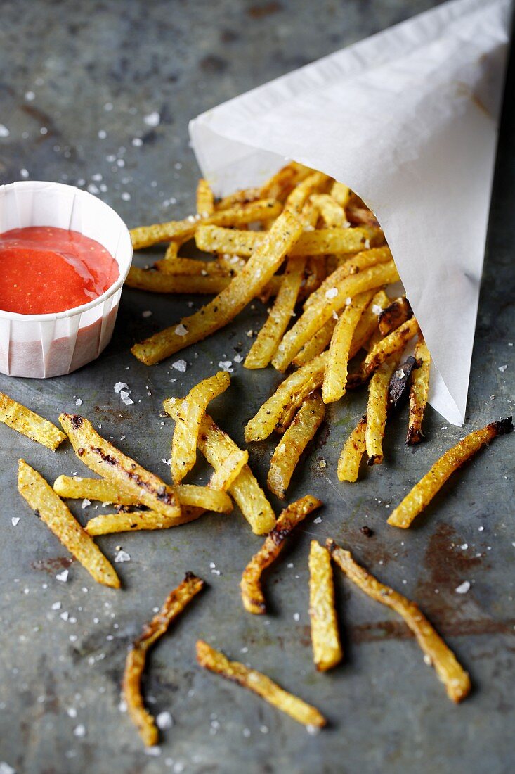 Kohlrabi-Pommes mit Erdbeer-Ketchup