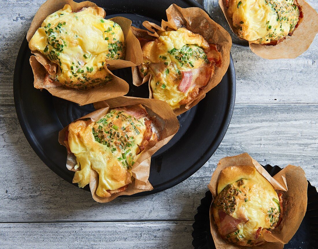 Egg muffins with bacon and chives